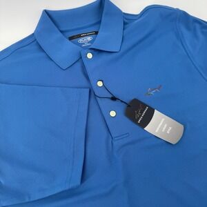 Greg Norman Dry Mens Blue Performance Golf Polo Shirt M Short Sleeve Shark‎ Logo